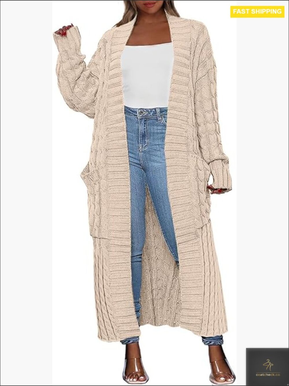 Oversized Cable Knit Maxi Cardigan Cozy Chunky Sweater Open Front Duster